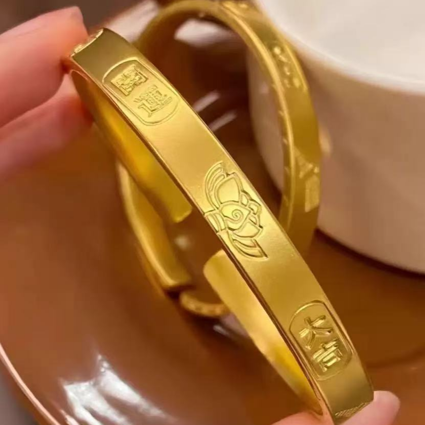 铜合金手镯 精品开口大吉大利莲花手镯新中式气质轻奢时尚百搭