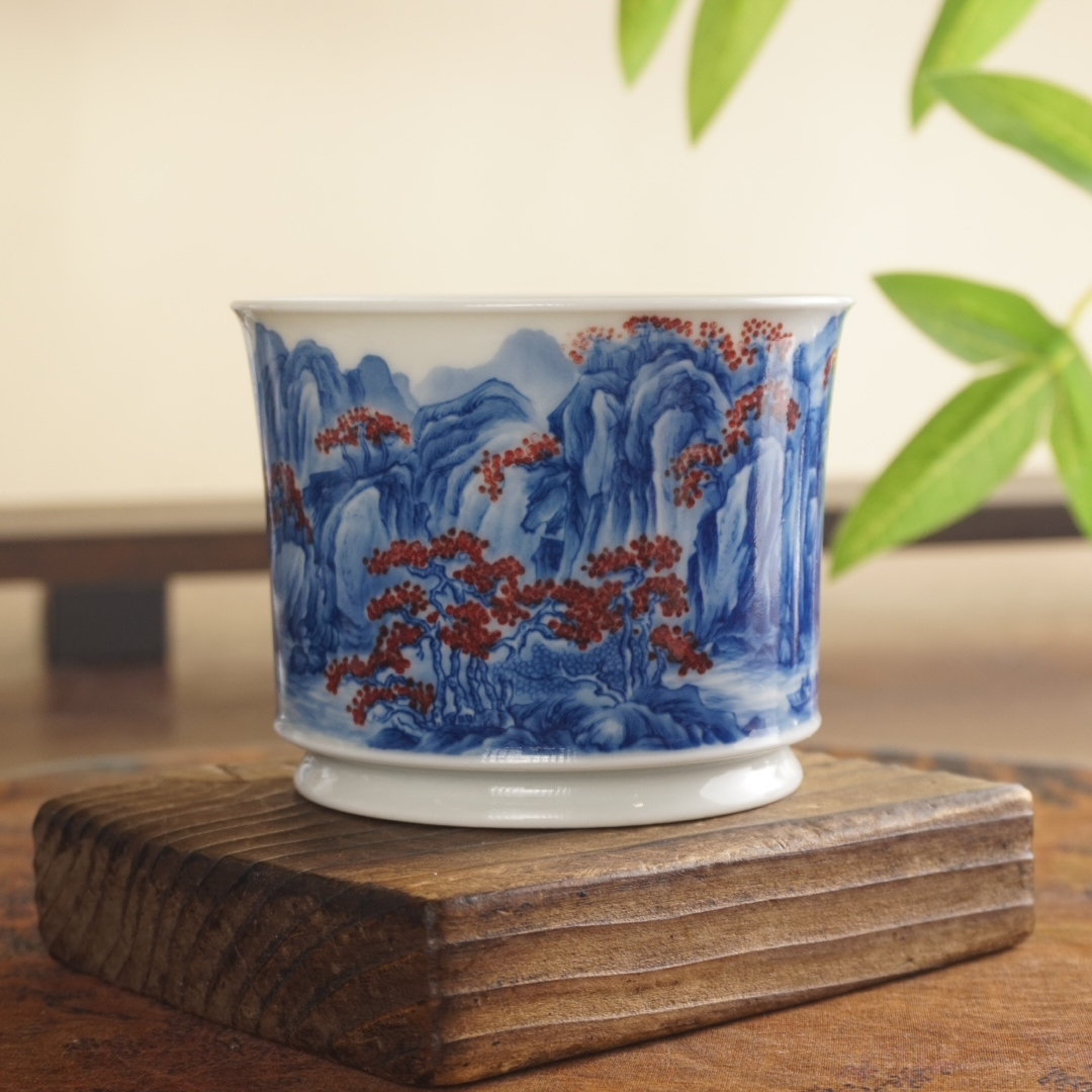 望月御品纯手工手绘青花山水容天杯满绘赤壁赋景德镇陶瓷精致茶杯