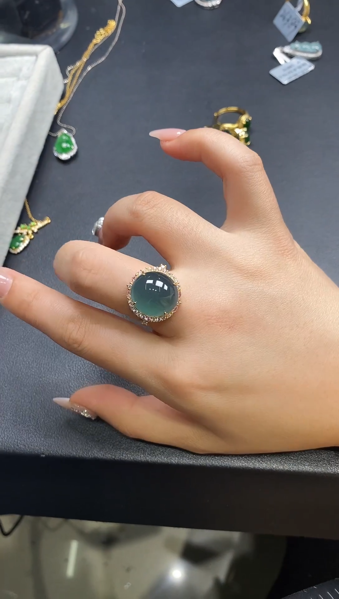 银S925镶嵌戒指翡翠25835