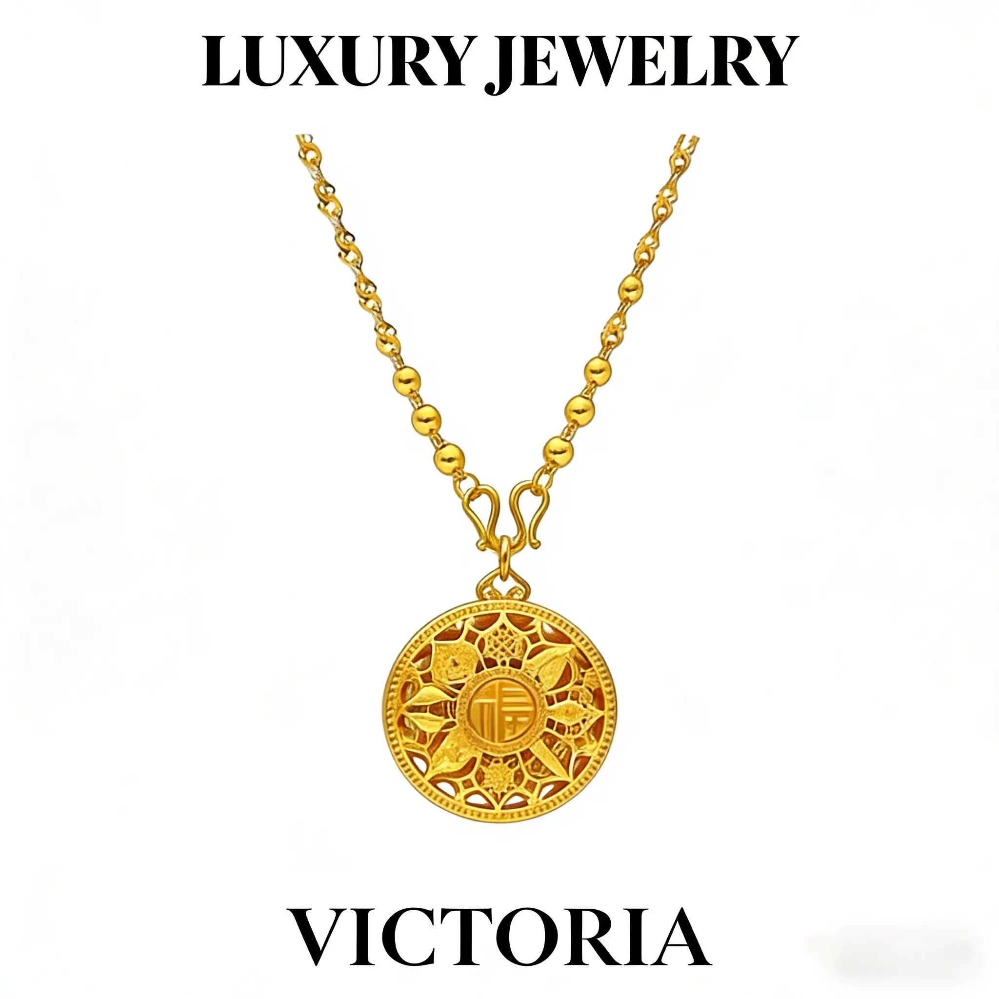  【珠珠链+八宝罗盘吊坠】镂空八宝罗盘珠珠吊坠项链圆牌