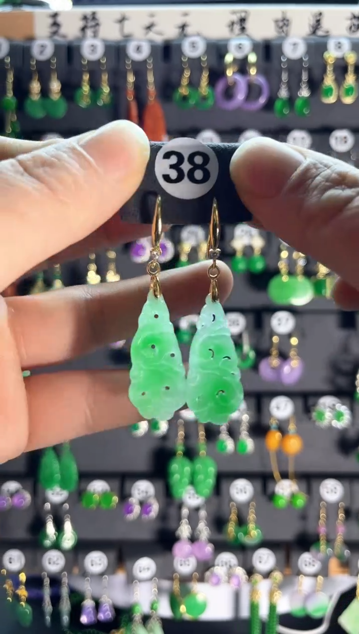 【闪购商品】翡翠耳饰银S925镶嵌老38...