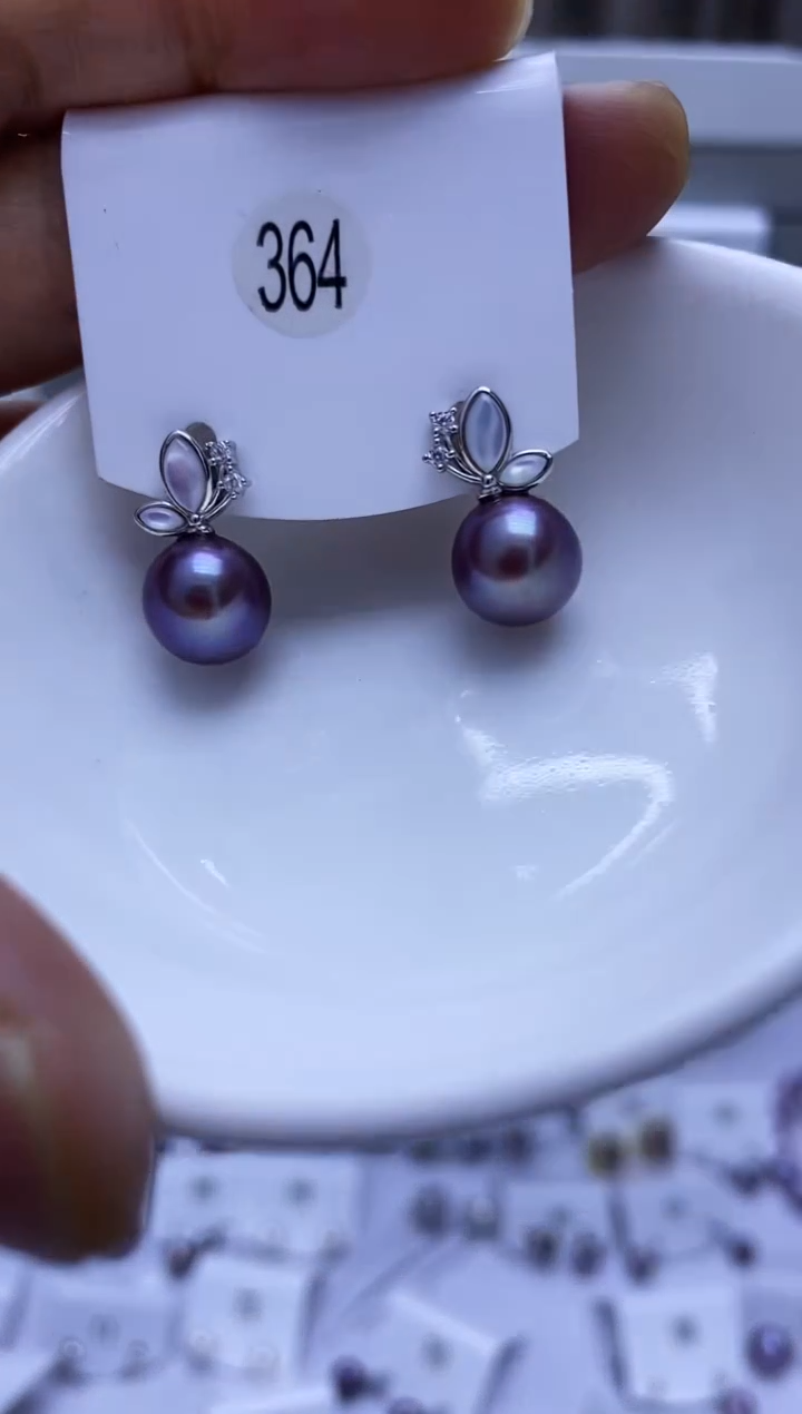 银S925镶嵌耳饰淡水珍珠364