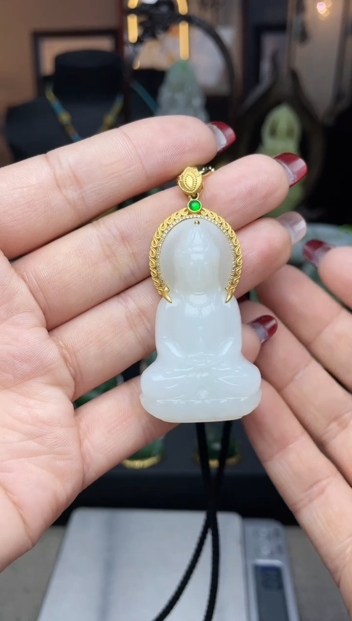 【闪购商品】和田玉颈饰18K金镶嵌吊坠ge83