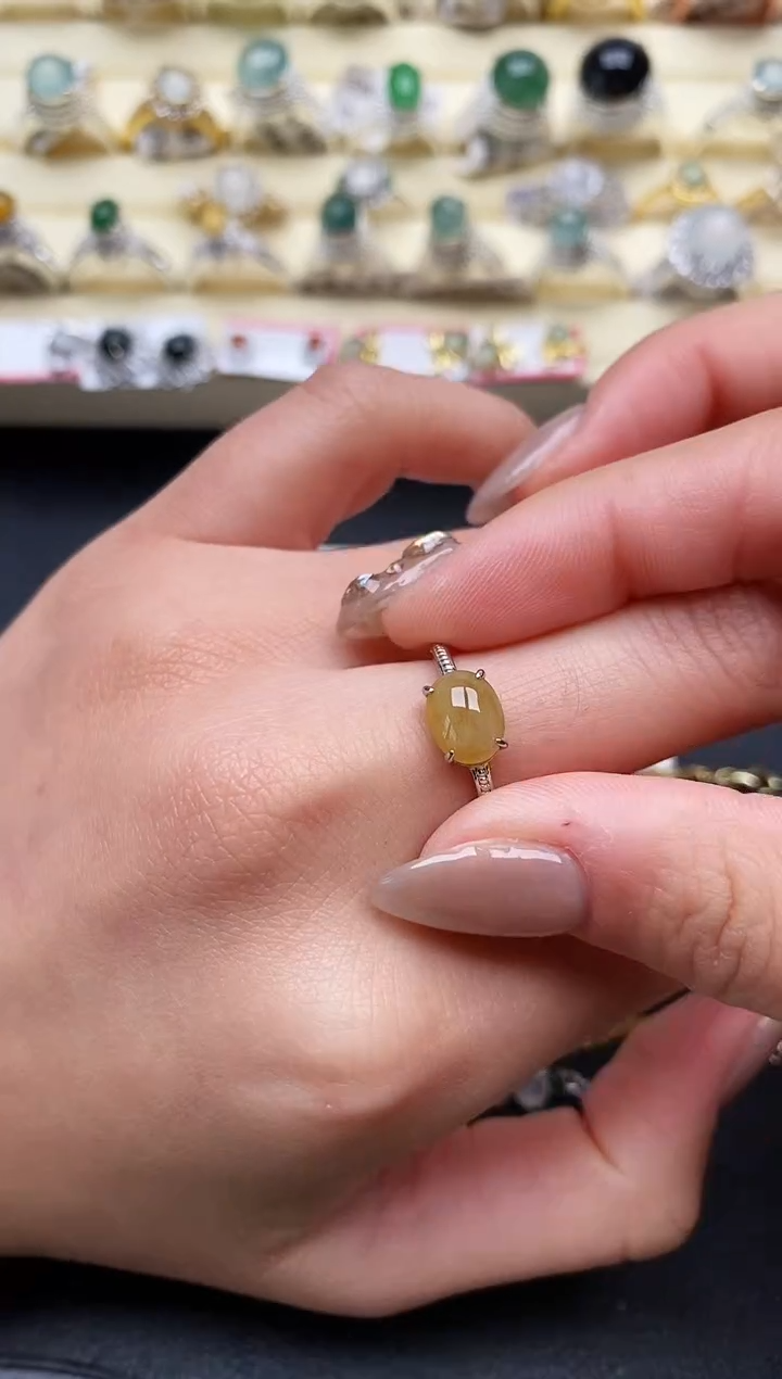 【闪购商品】翡翠戒指银S925镶嵌缅甸翡翠3  1+5