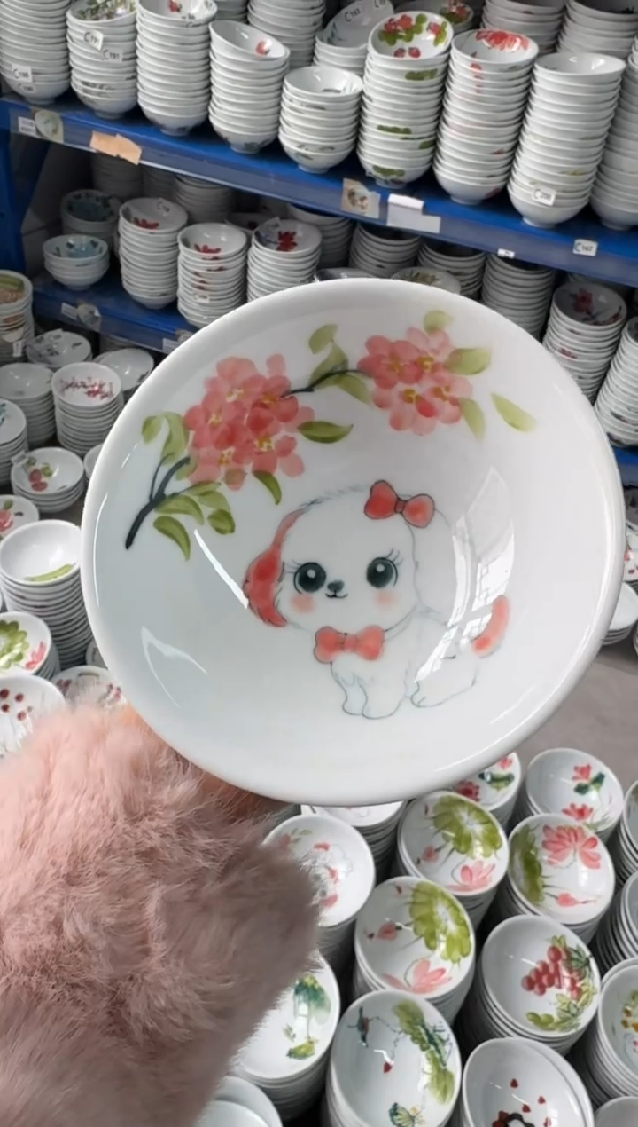 瓷片景德镇高温陶瓷食品级手绘釉中彩-壮壮碗