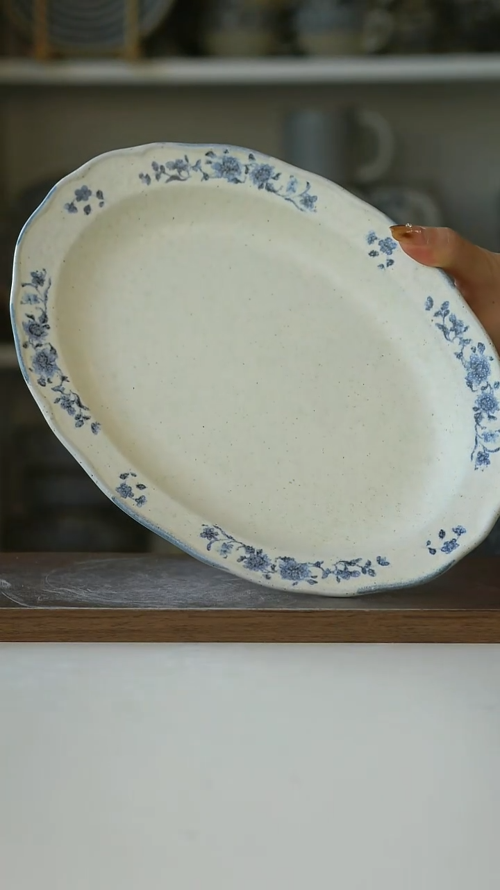 陶Hitable 青黛椭圆鱼盘27cm@4-2@