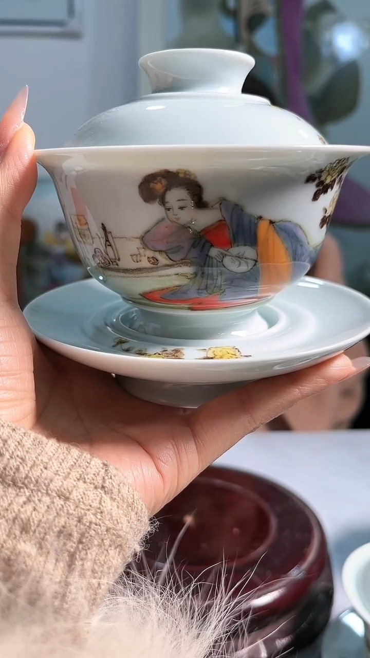 【闪购商品】官窑瓷画院023官窑瓷画院罗金枝仕女三才盖碗