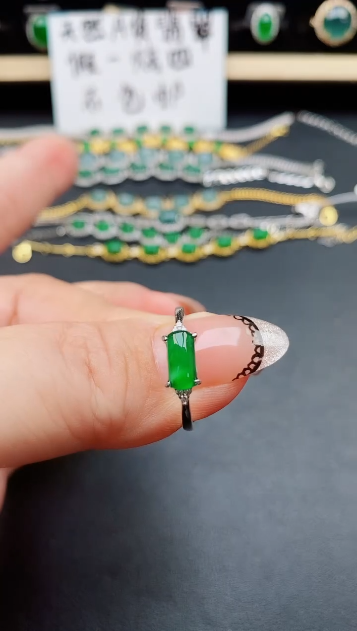 翡翠戒指银S925镶嵌5080