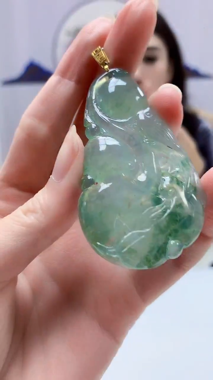 【闪购商品】定制翡翠18K金镶嵌4829zm-毛货挂件如意121