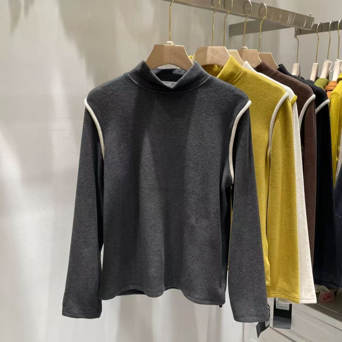 秋冬保暖半高领长袖t恤女内搭可外穿上衣遮肚百搭显瘦打底衫潮