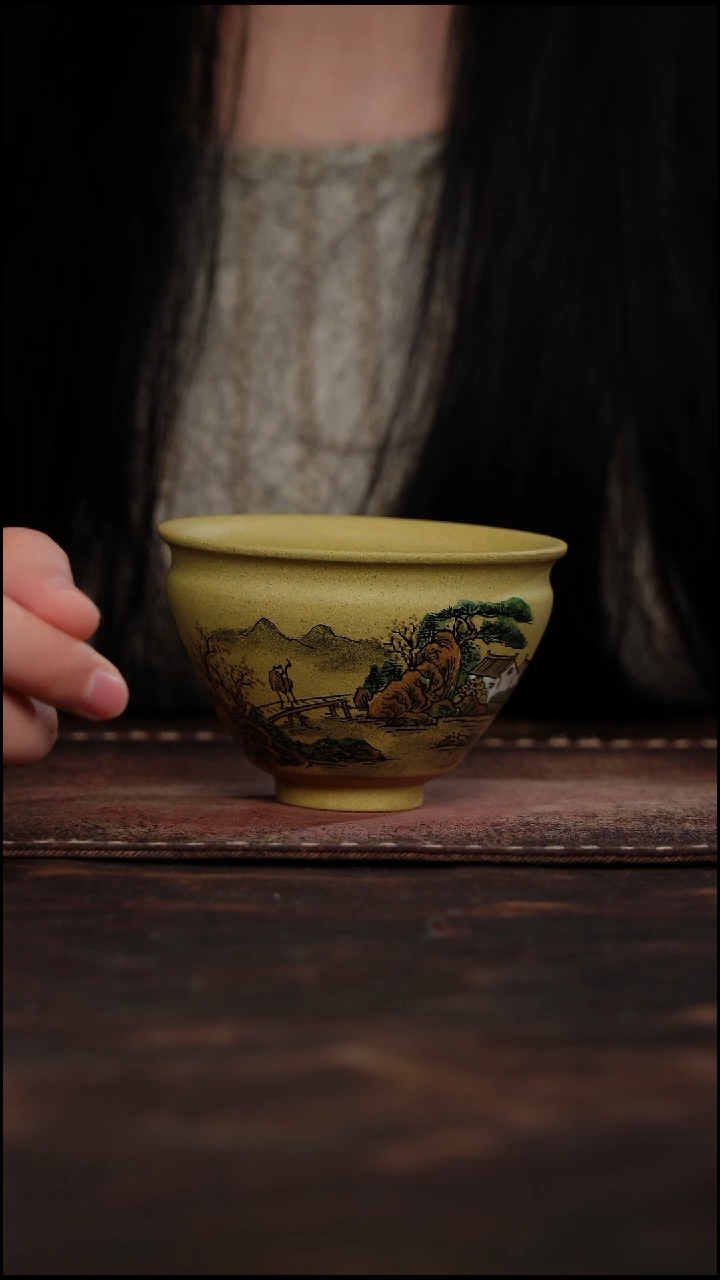 茶杯紫砂非遗茶器-墨绘翻沿杯