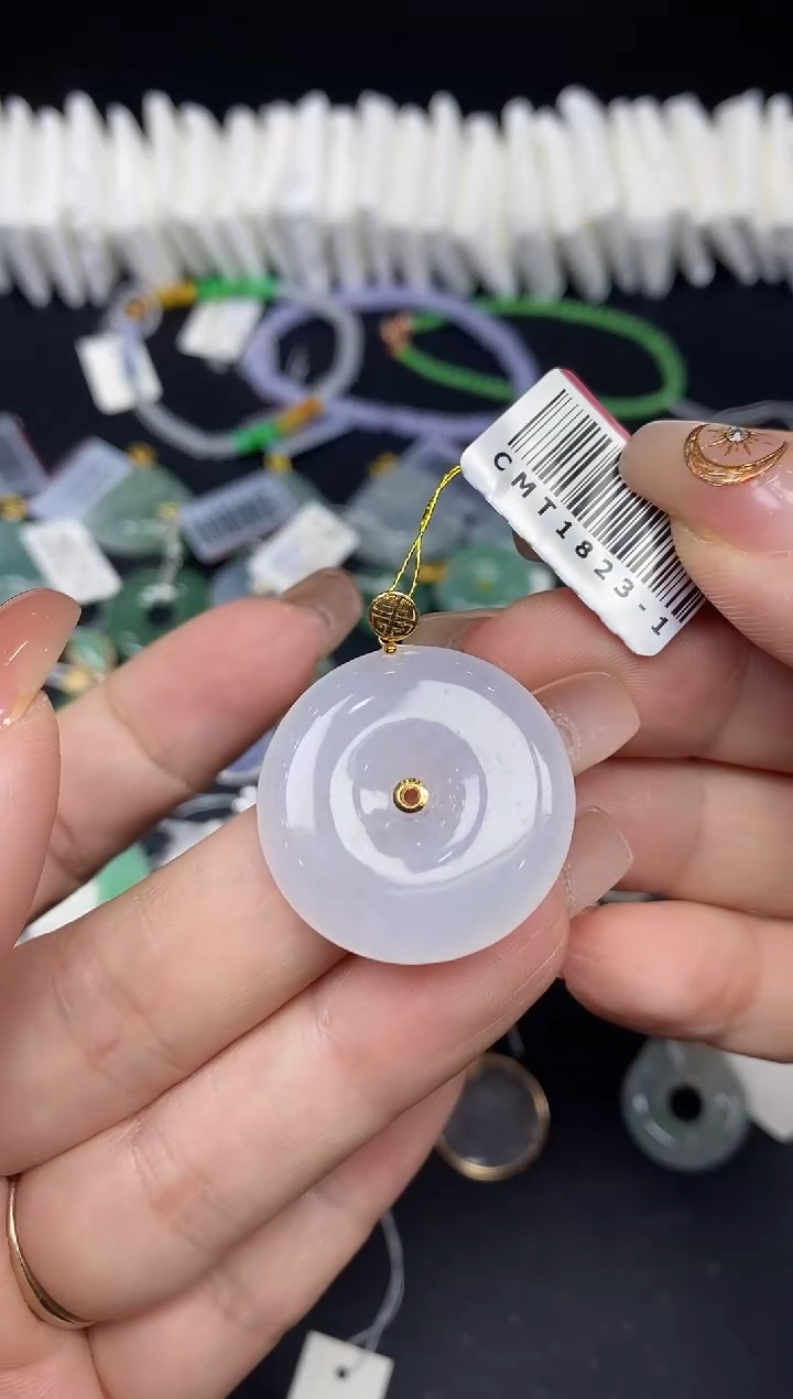 吊坠(不含链)18K金镶嵌翡翠平安扣18K金扣镶嵌@@CMT1823-1