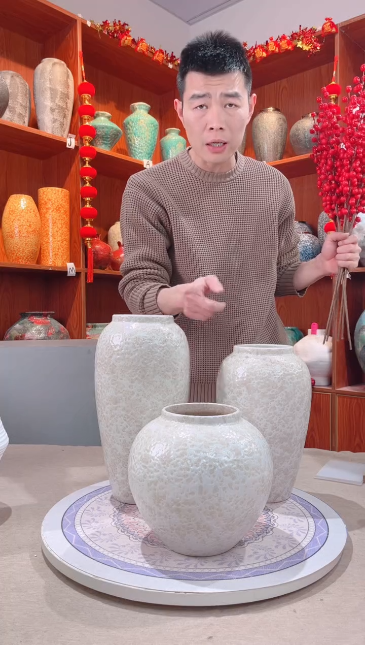 【闪购商品】瓶茶白 三件套 陶瓷花瓶 无花