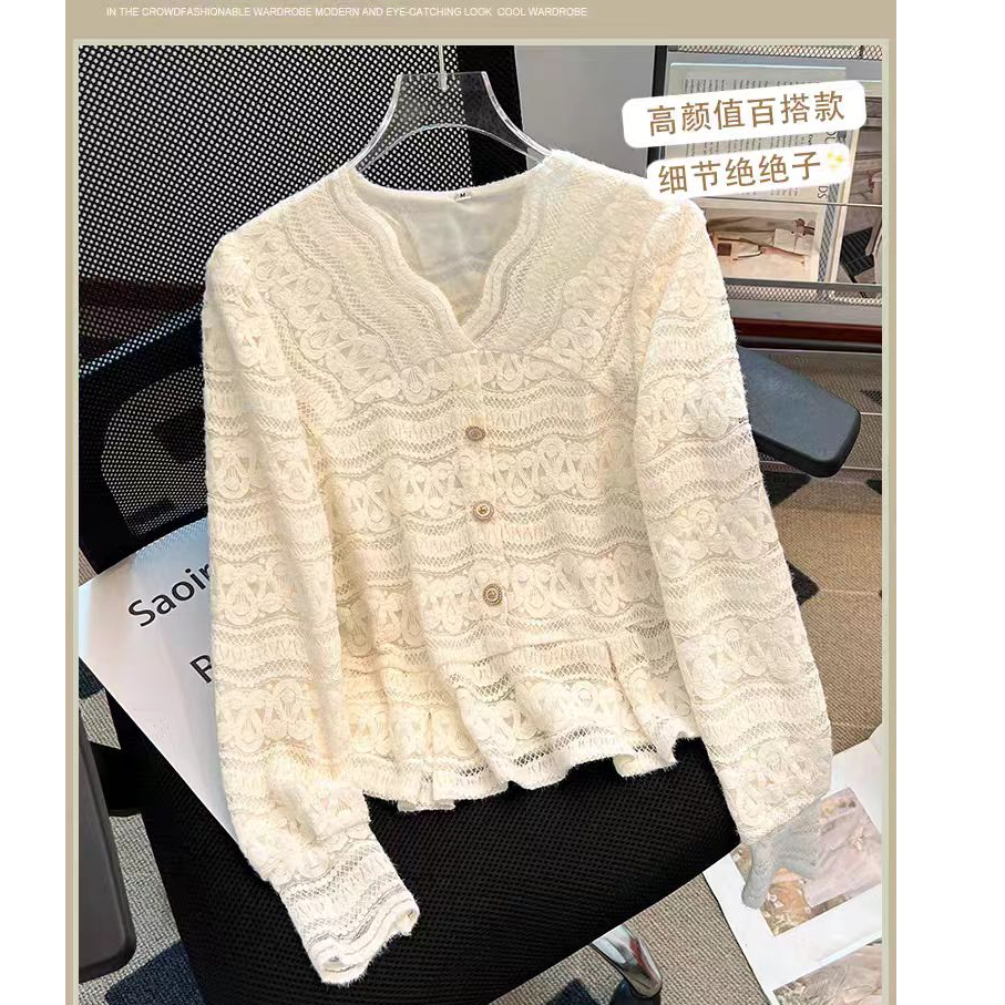 615欧货V领重工百搭蕾丝衫