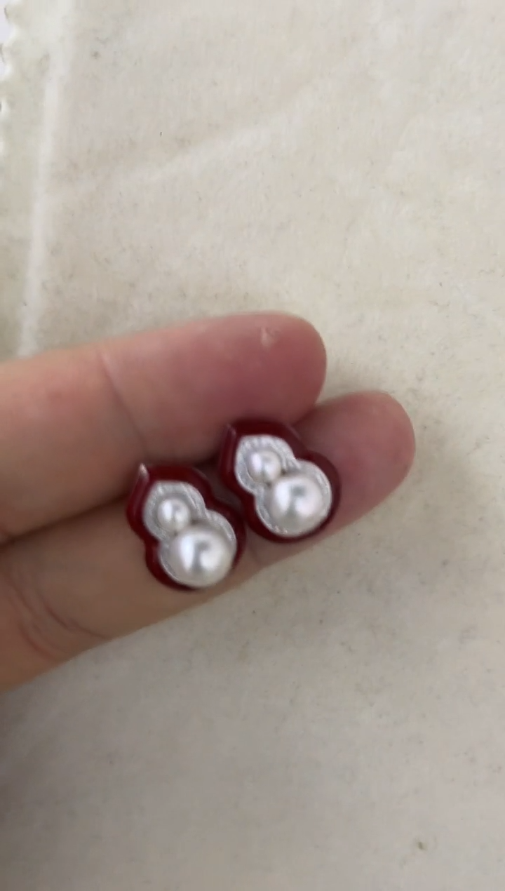 银S925镶嵌海水珍珠耳饰耳钉8-4