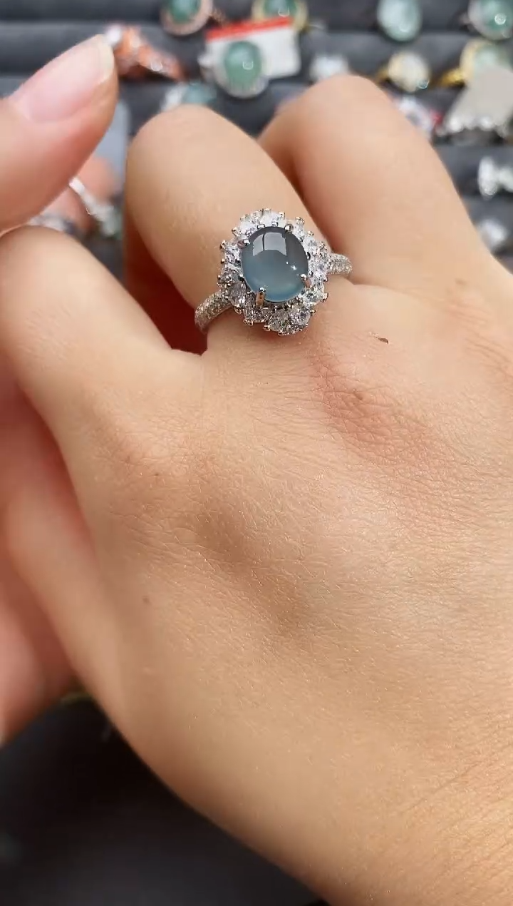 【闪购商品】翡翠戒指银S925镶嵌瑞丽市颜玉珠宝