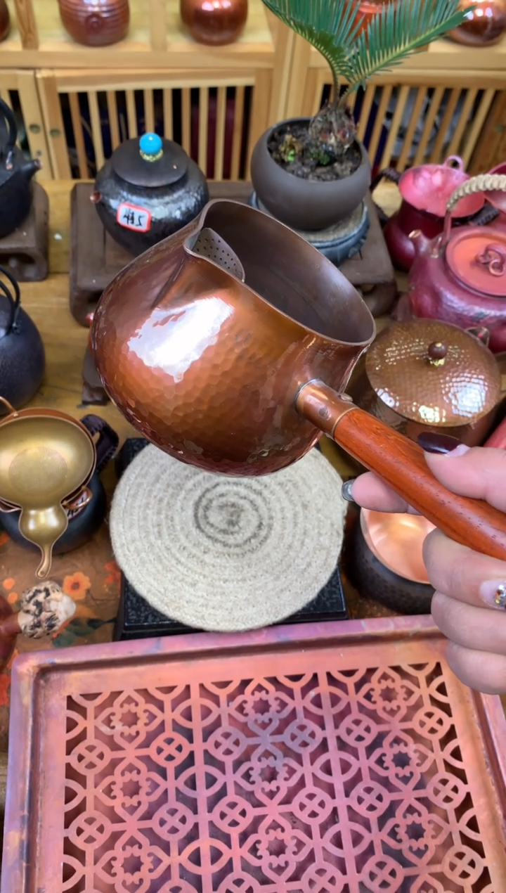 紫铜烤色无盖煮茶器