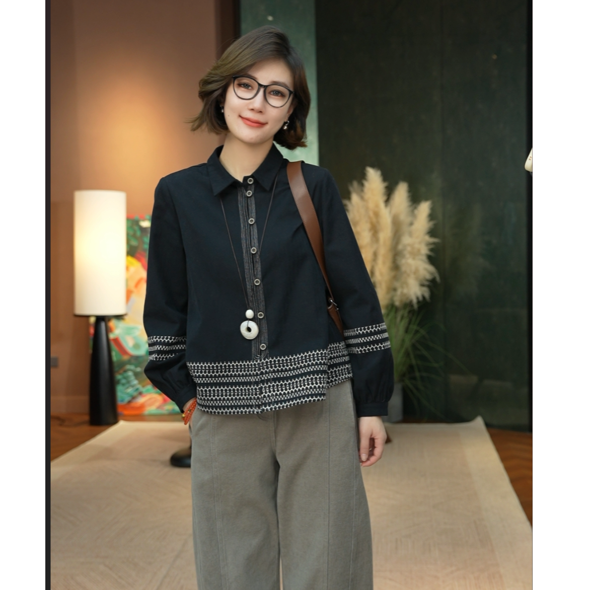 Syan【简调】洋气时尚百搭简约显瘦休闲长袖秋冬设计款衬衫卫衣