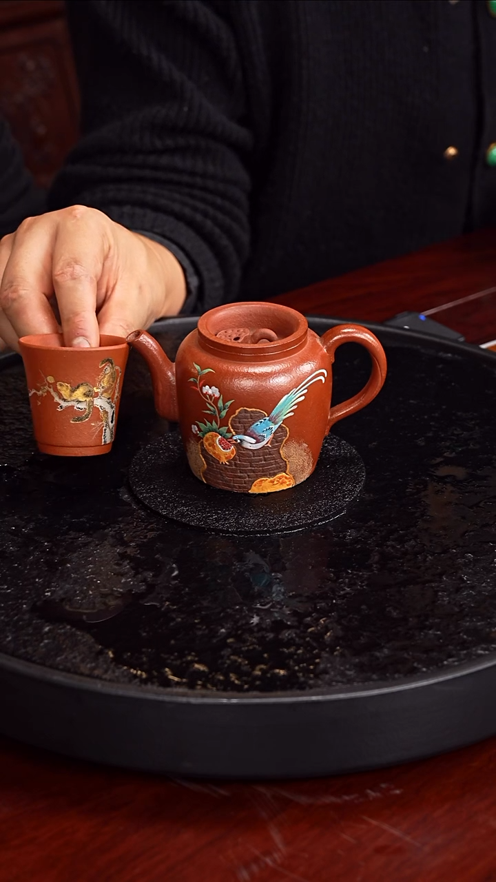 茶壶紫砂御煌窑  莲蓬套组28 橘红降坡 220毫升