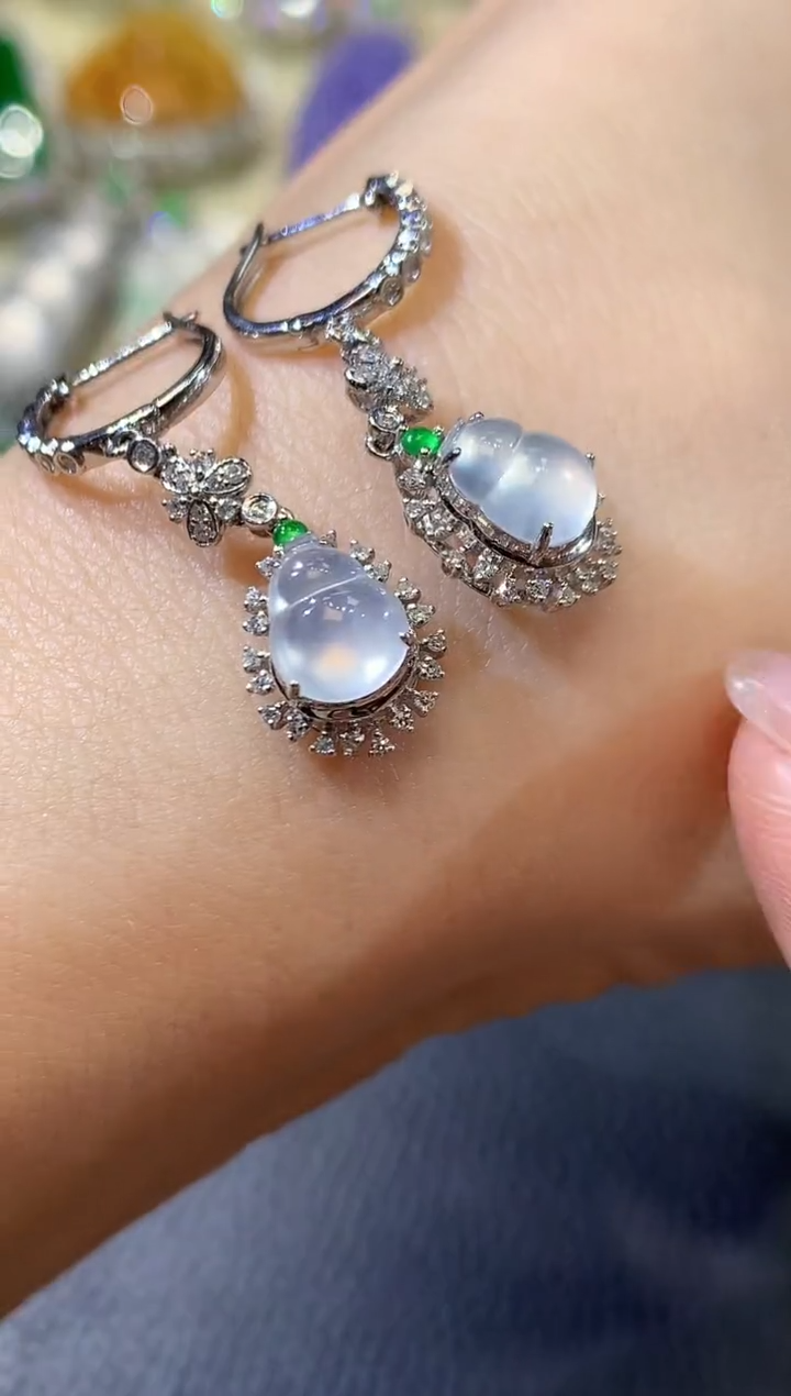 【闪购商品】翡翠耳饰18K金镶嵌D25一对