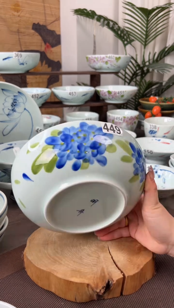 手绘微瑕绣球花8寸罗汉碗（单只装）