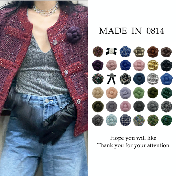 铜合金皮质胸针 MADEIN0814“山茶花女孩”手工多层立体胸针发夹