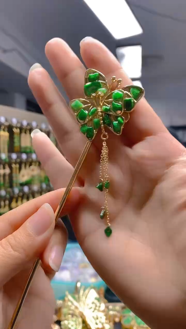 【闪购商品】翡翠耳饰合金0224翡翠发簪