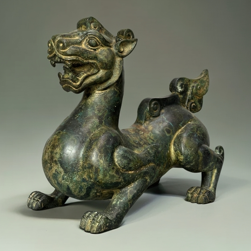 小貔貅麒麟独角兽造型仿古青铜器工艺品高端收藏摆件