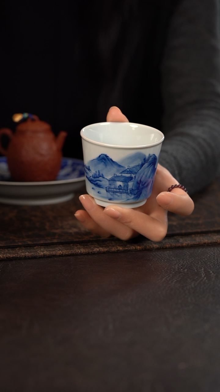 【闪购商品】杯927号HLX陶瓷重工山水厚胎马蹄杯随机