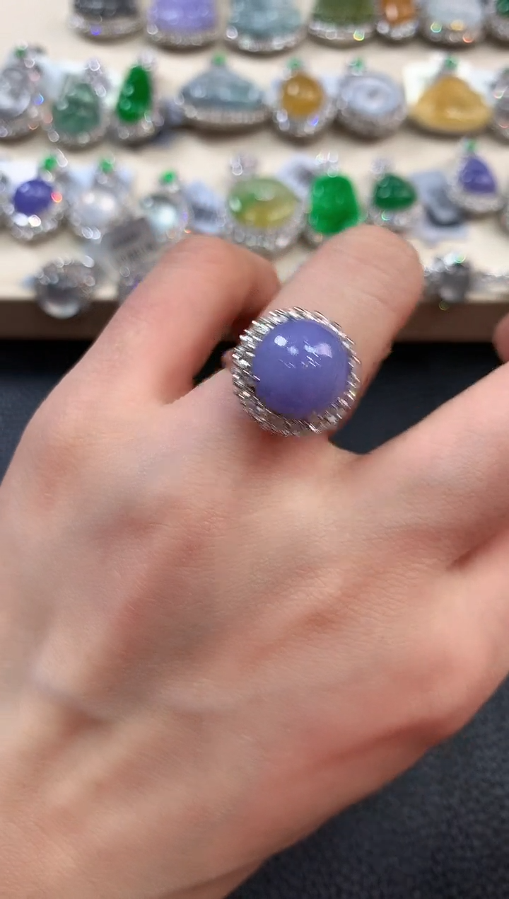 【闪购商品】翡翠戒指18K金镶嵌v57有色差