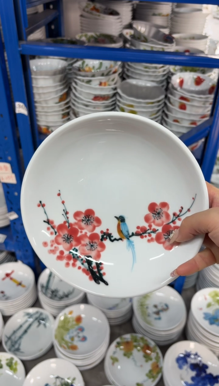 瓷片景德镇高温陶瓷食品级手绘釉中彩-圆深盘