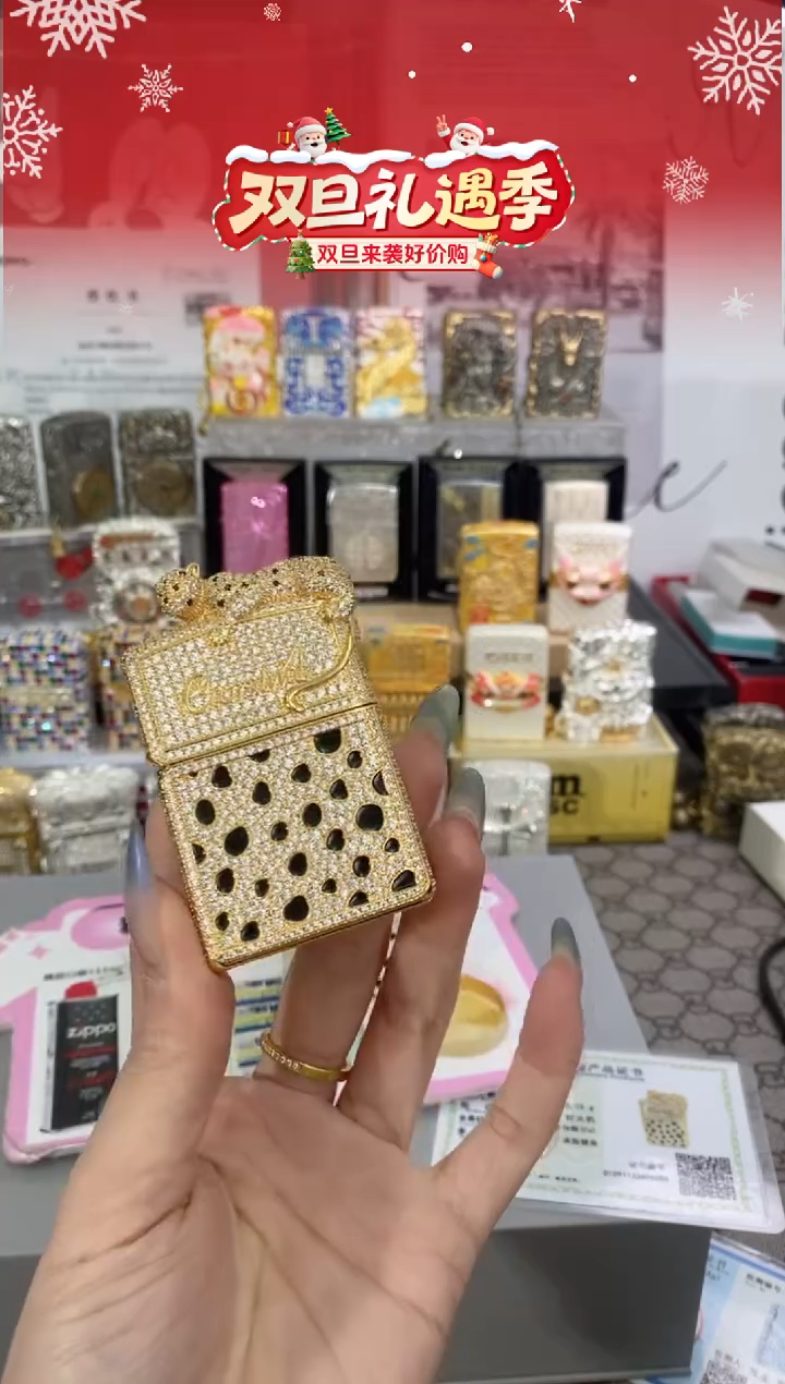 镜面ZIPPO打火机-满钻金钱豹