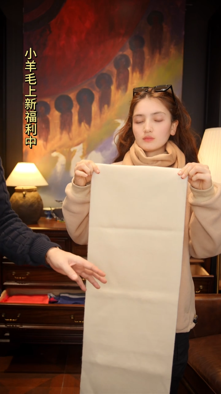 绵羊毛奶白阿拉善长围巾顶奢