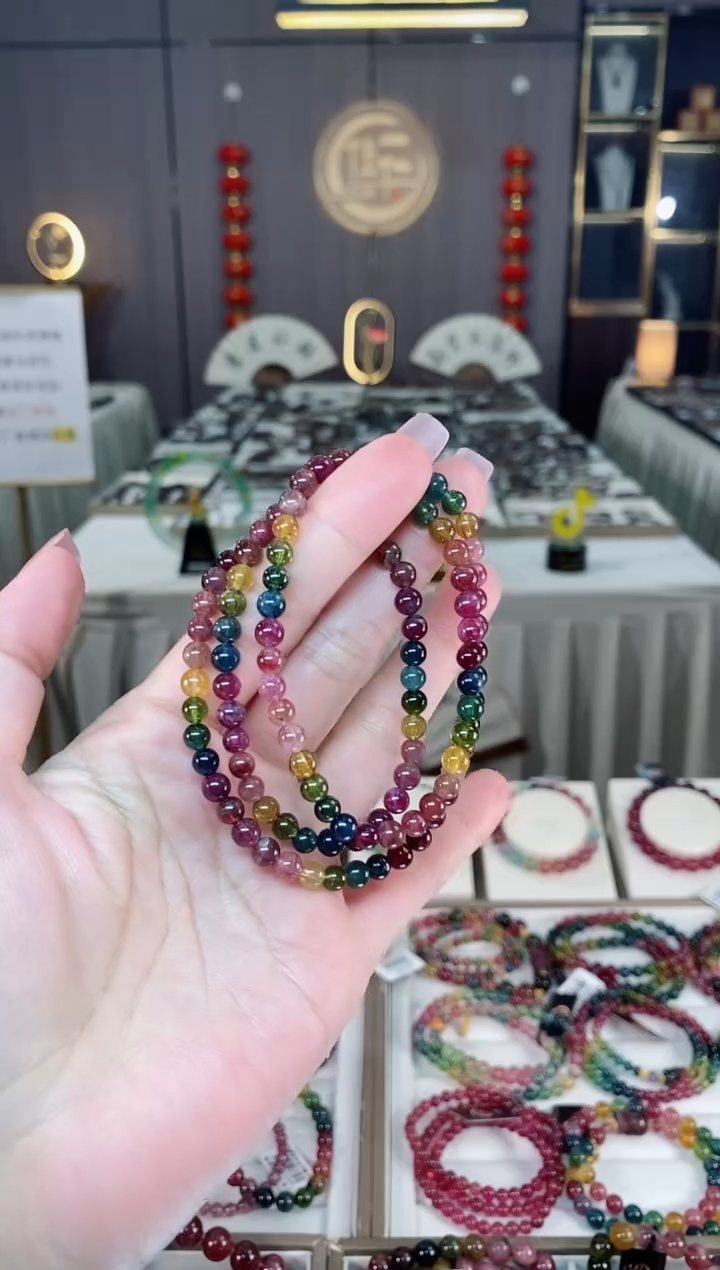 未镶嵌透体老矿碧玺彩虹三圈手串5mm+碧玺hon多样性发货一条