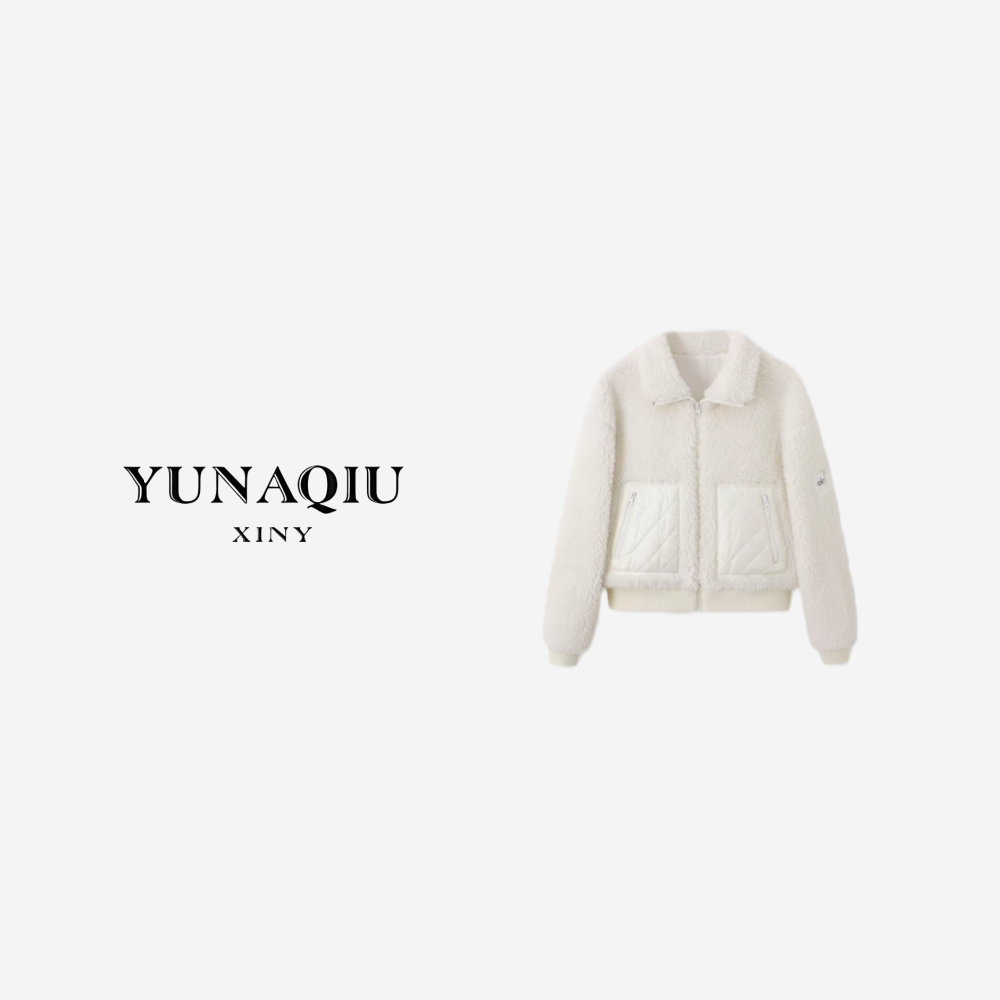 YUNAQIU-米白色菱格压纹休闲外套-11855