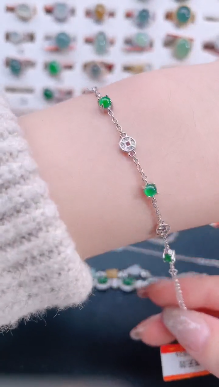 银S925镶嵌手链翡翠天然翡翠