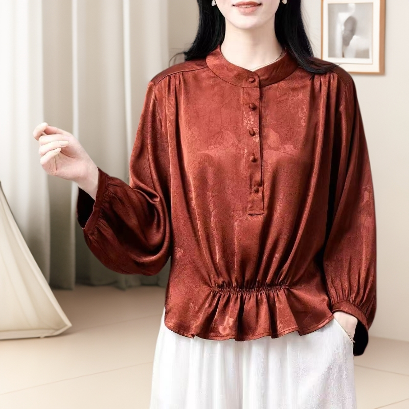 1619山茶花上衣妈装高贵新款妈妈装洋气收腰过膝法式