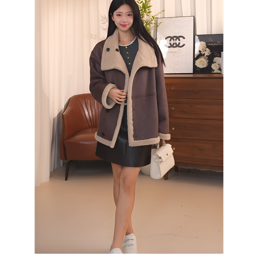 H304【朗】复古毛茸茸翻领通勤外套上衣女冬季气质高级感洋气外套