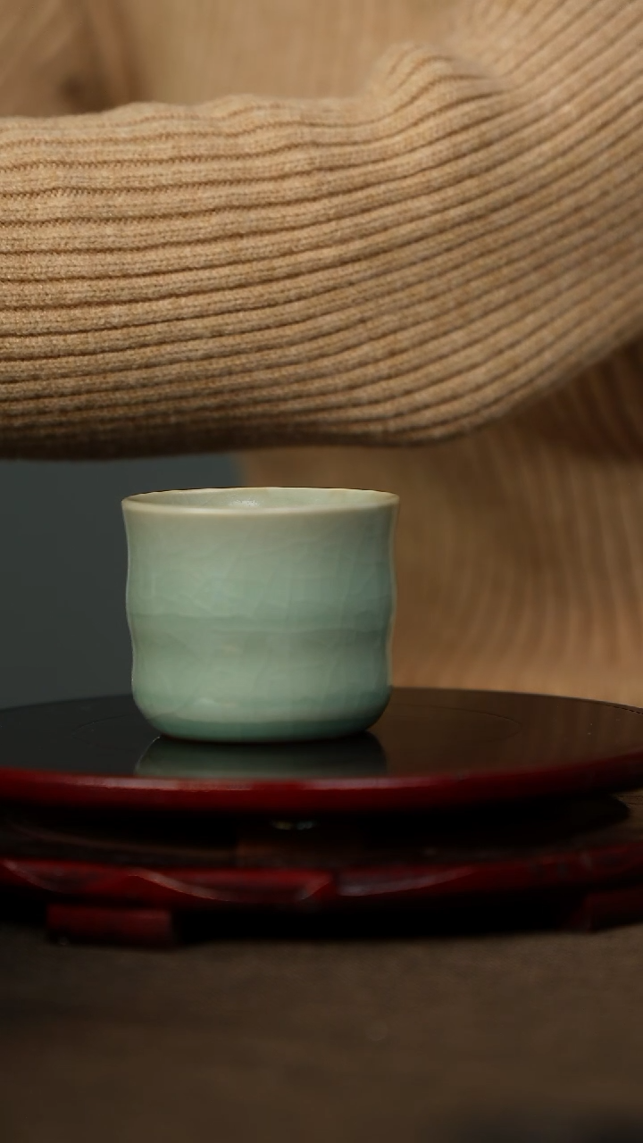 全品 竹节杯 仿古釉