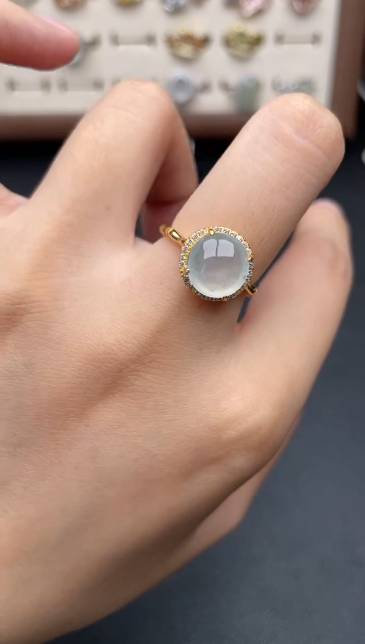 翡翠戒指银S925镶嵌一物一证一礼盒