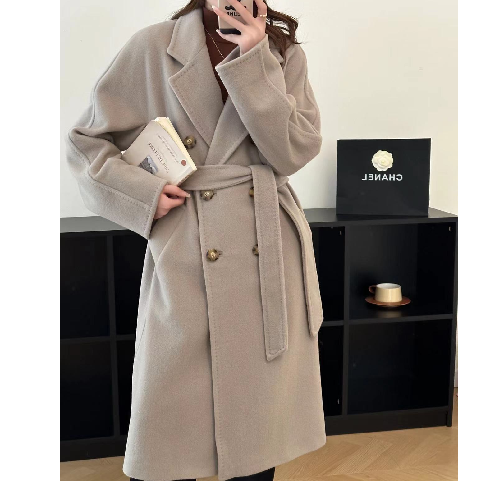 LK 经典M家老钱风山羊绒廓形大衣百搭毛呢外套女冬2801