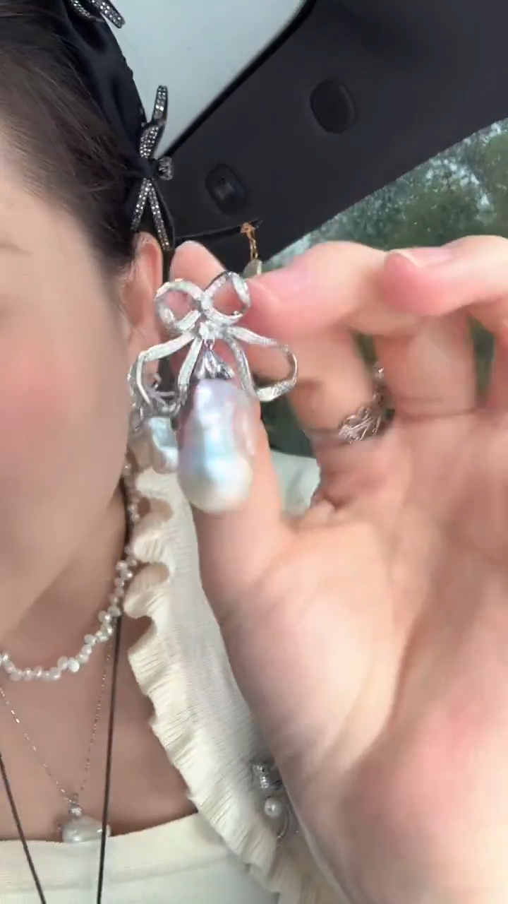 未镶嵌耳饰淡水珍珠蝴蝶结大肚子耳环