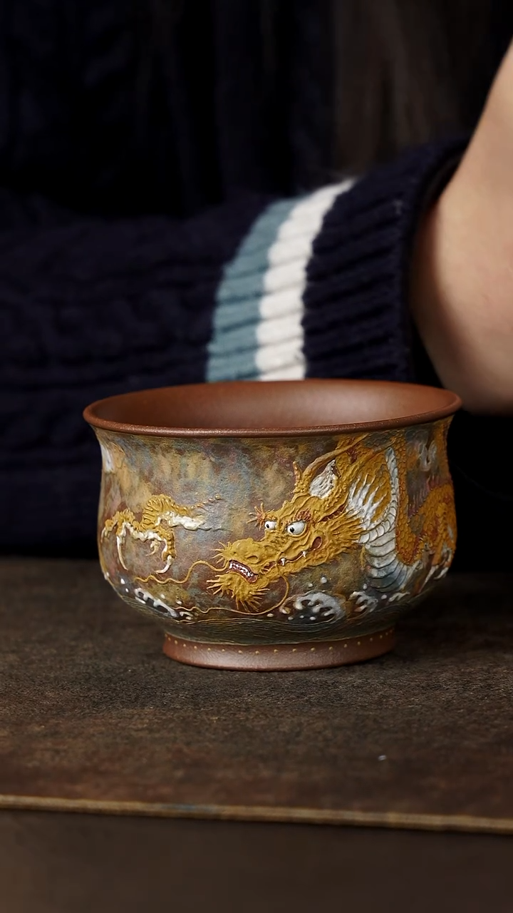 茶杯紫砂杯研所 龙跃云津—矮款 老段泥 150cc