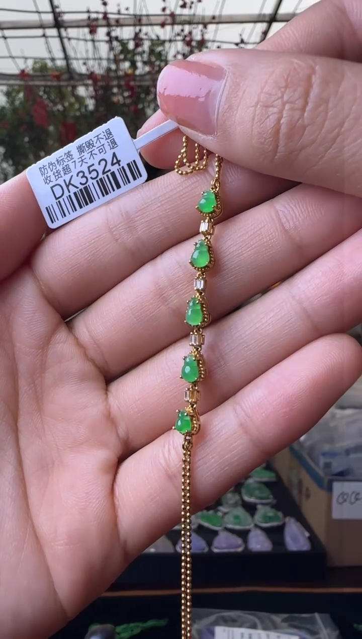 【闪购商品】翡翠手链18K金镶嵌DK3524 绿葫芦手链