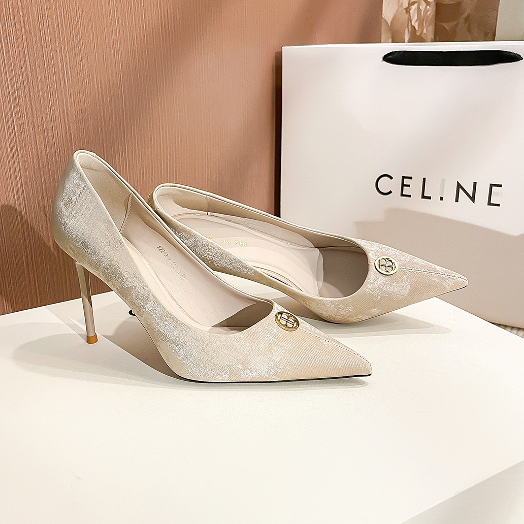 浅口高跟鞋细跟尖头春秋气质时尚性感百搭黑色小众女单鞋2278-2