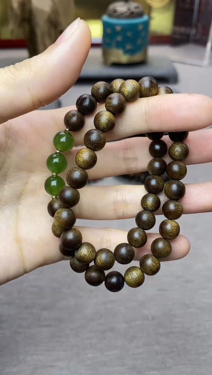 【闪购商品】沉香手串芽庄玉化白棋楠0.8沉水双圈+配饰