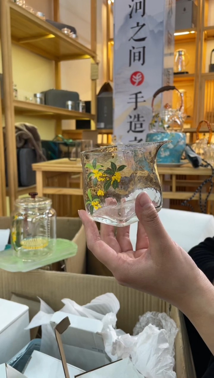 手工艺品玻璃桂花四方公杯