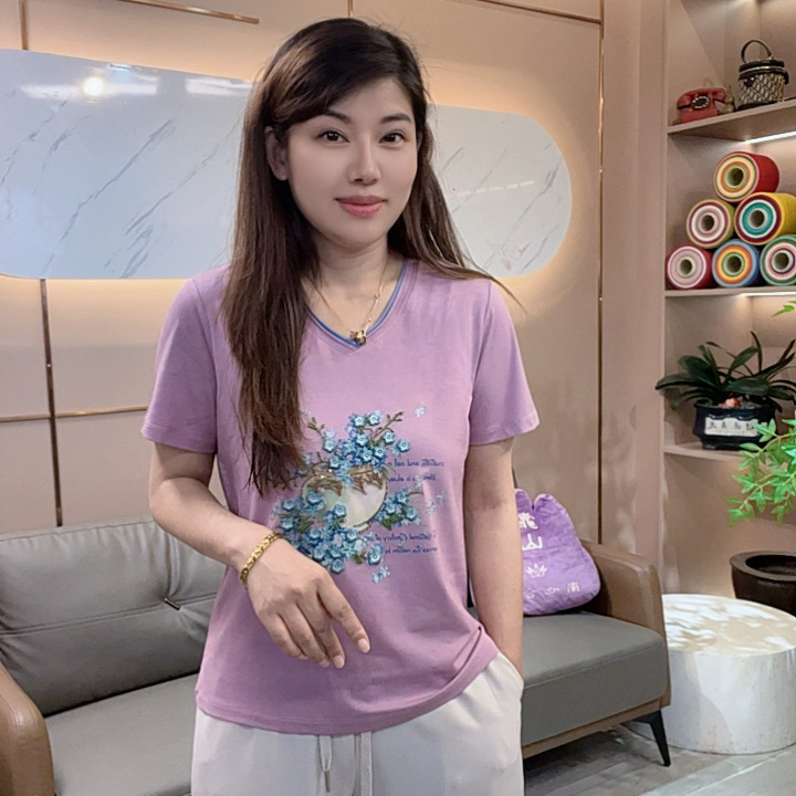 怡特美【灿若繁星】夏季兰精莫代尔+棉 工艺刺绣 抗菌短袖t恤259836