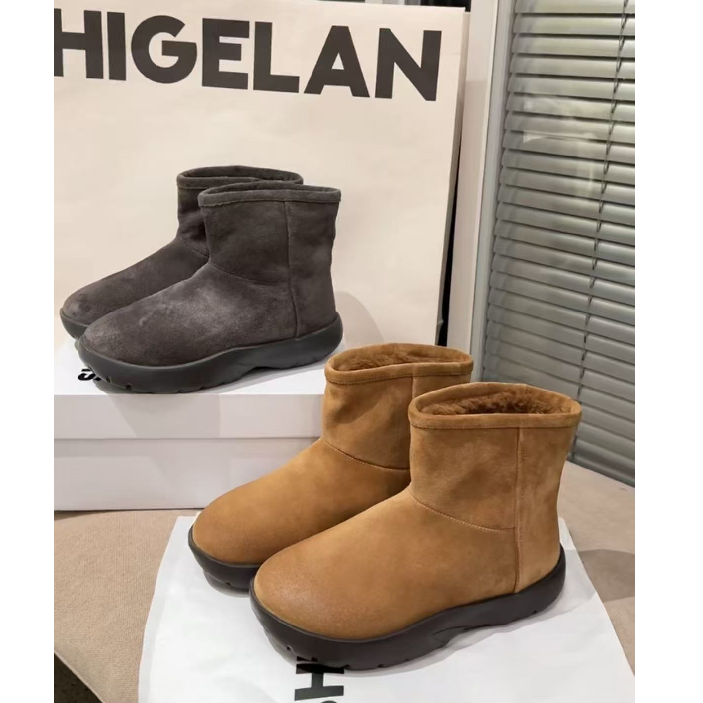 诗歌兰女靴新款时尚百搭厚底增高羊毛雪地靴短靴潮