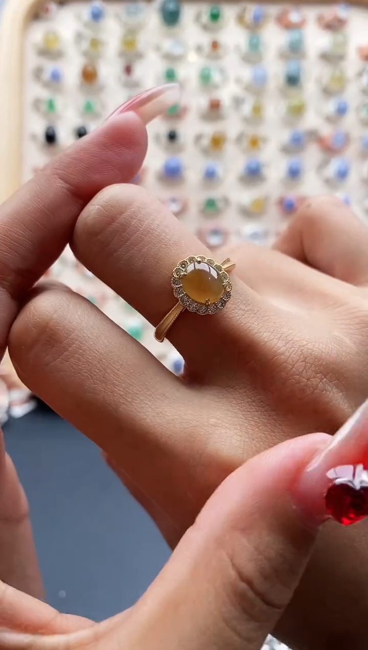 【闪购商品】翡翠戒指银S925镶嵌缅甸天然A货翡翠222 5+2